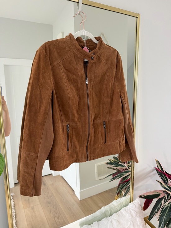le chateau Jackets & Blazers - le chateau Suede Moto Jacket in Camel Brown